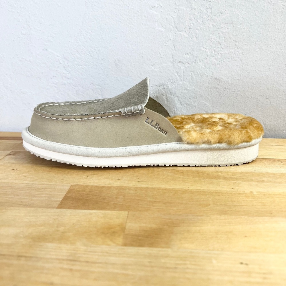 LL Bean Slipper Wicked Good Scuffs Mules‎ Wool Footbed Tan Brown Women's 7